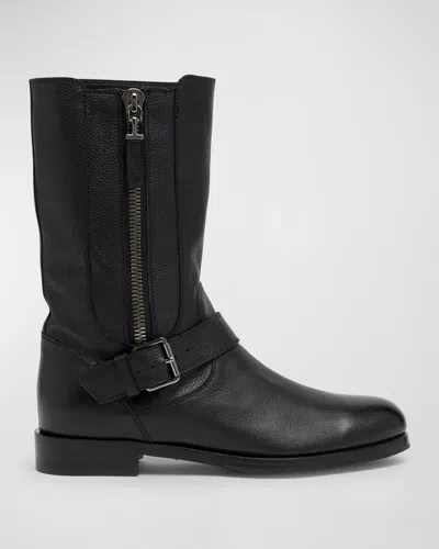 Tom Ford Leather Buckle Zip Biker Boots In Black