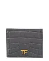 Tom Ford Leather Card Case In Grey