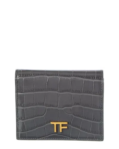 Tom Ford Leather Card Case In Grey