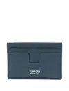 Tom Ford T-line Soft Grain Leather Card Holder With Money Clip In Blue