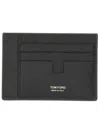 Tom Ford Textured Calfskin Leather Cardholder With Gold Embossed Logo In Black