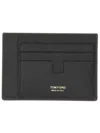 Tom Ford Textured Calfskin Leather Cardholder With Gold Embossed Logo In Black