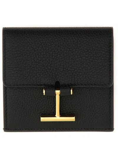 Tom Ford Calfskin Card Holder With Smooth Finish In Black