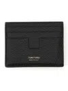 Tom Ford Soft Grain Leather T Line Classic Card Holder In Black