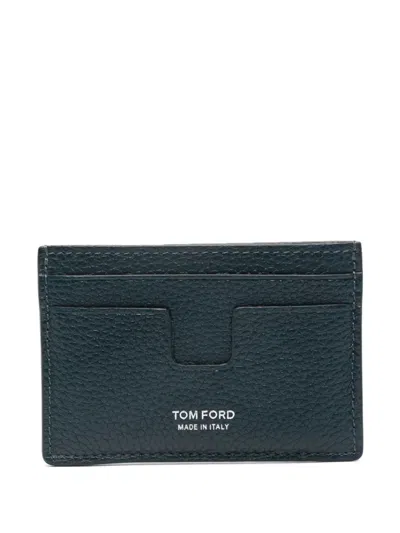 Tom Ford Leather Card Holder In Blue
