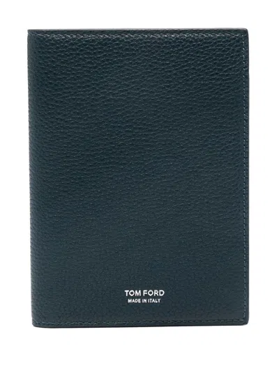 Tom Ford Leather Card Holder In Blue