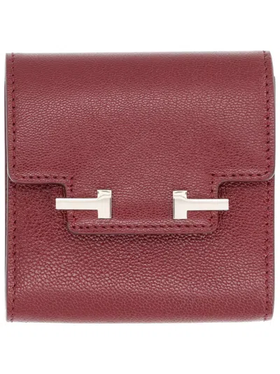 Tom Ford Leather Card Holder In Burgundy