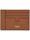 Tom Ford Large T-line Soft Grain Leather Card Holder In Brown