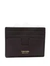 Tom Ford Black Card Holder With Embossed Lgoo Lettering On The Front And Money Clip In Grained Leather Man In Brown