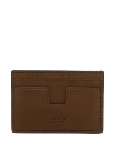 Tom Ford Leather Card Holder In Brown