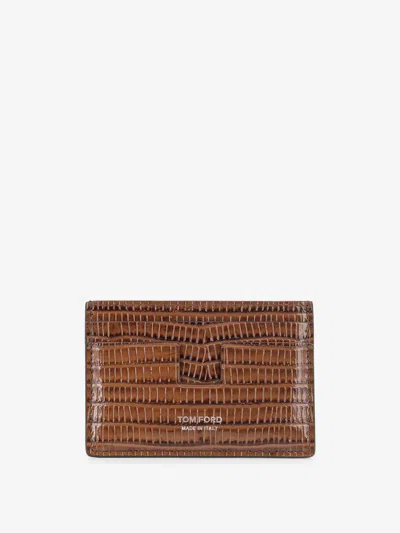 Tom Ford Leather Card Holder In Brown