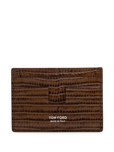 Tom Ford Leather Card Holder In Brown