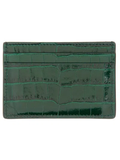 Tom Ford Leather Card Holder In Green