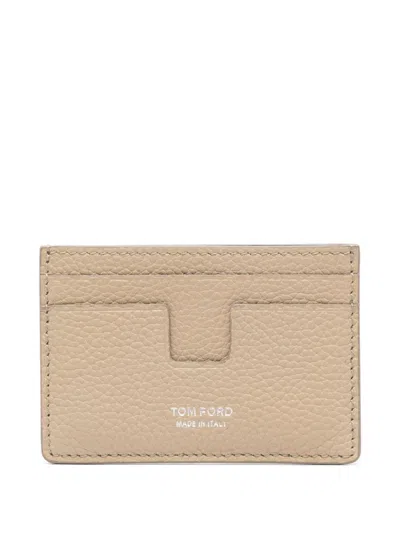 Tom Ford Leather Card Holder In Beige