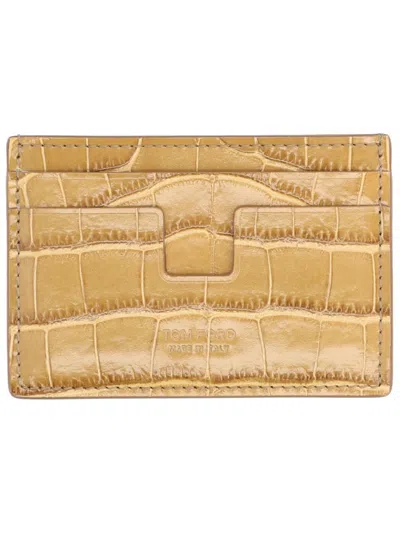 Tom Ford Leather Card Holder Wallet - 7.5 Cm X 10 Cm In Yellow