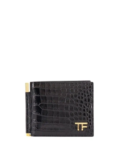 Tom Ford Leather Card Holder With Animalier Effect In Black