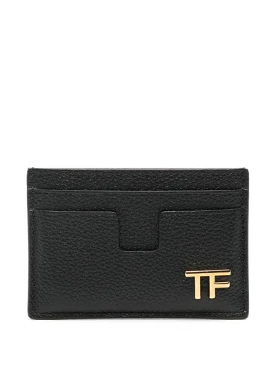 Tom Ford Leather Card Holder With Logo Plaque In Black