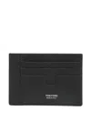 Tom Ford Textured Calfskin Leather Cardholder With Gold Embossed Logo In Black