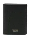 Tom Ford Black Card Holder With Embossed Logo Lettering On The Front In Grained Leather Man In Black