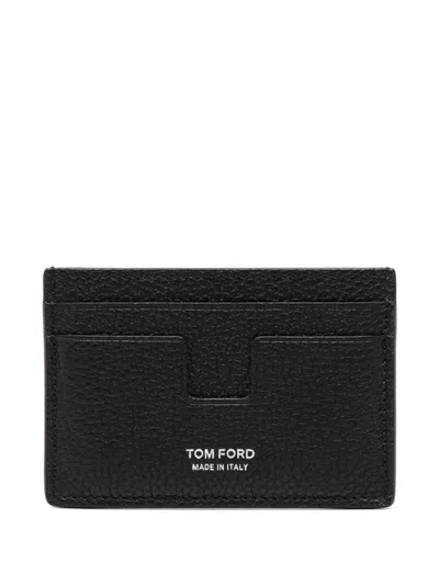 Tom Ford Textured Calf Leather Card Wallet With Embossed Branding In Black