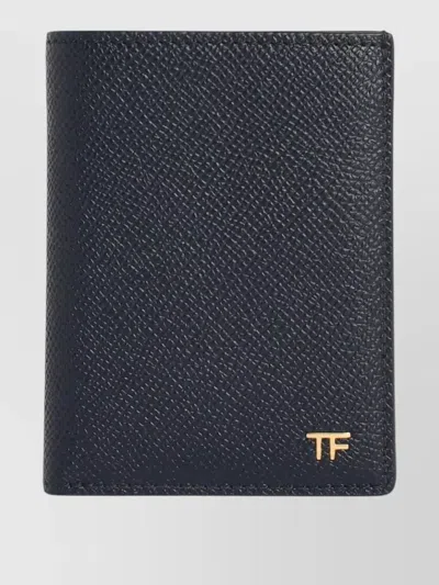 Tom Ford Leather Cardholder Compact Design Textured Finish In Blue
