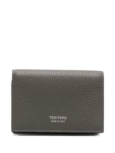 Tom Ford Leather Cardholder In Gray