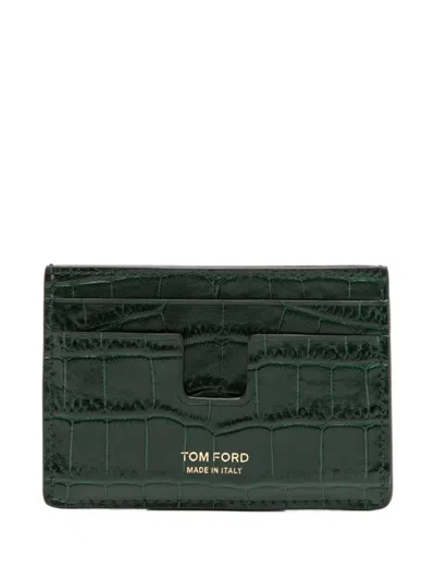 Tom Ford Leather Cardholder In Green