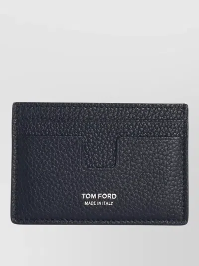 Tom Ford Leather Cardholder Slim Design Textured Finish In Blue