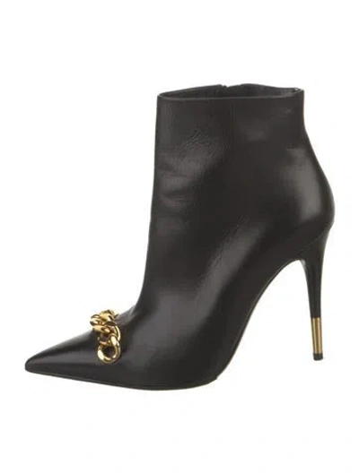 Pre-owned Tom Ford Leather Chain-link Accents Boots In Black