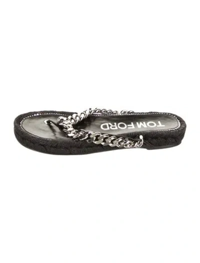 Pre-owned Tom Ford Leather Chain-link Accents Flip Flops In Black