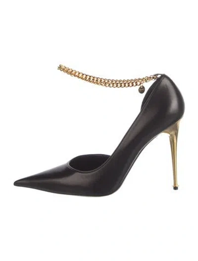 Pre-owned Tom Ford Leather Chain-link Accents Pumps W/ Tags In Black