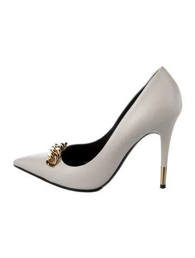 Pre-owned Tom Ford Leather Chain-link Accents Pumps In White