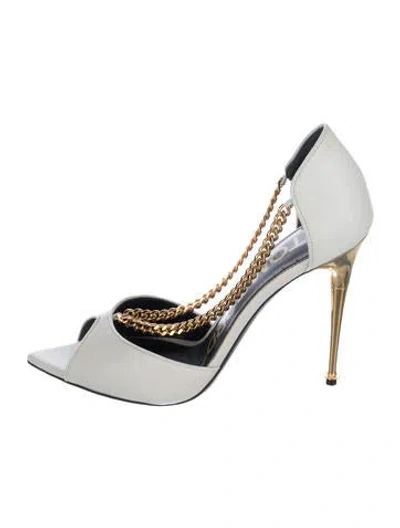 Pre-owned Tom Ford Leather Chain-link Accents Pumps In White