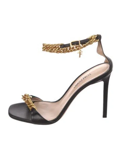 Pre-owned Tom Ford Leather Chain-link Accents Sandals In Black