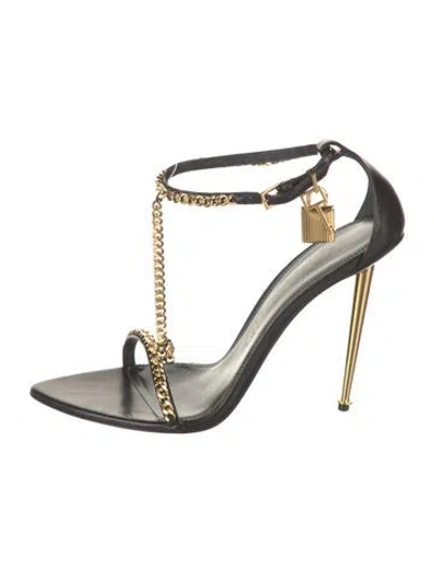 Pre-owned Tom Ford Leather Chain-link Accents Sandals W/ Tags In Black