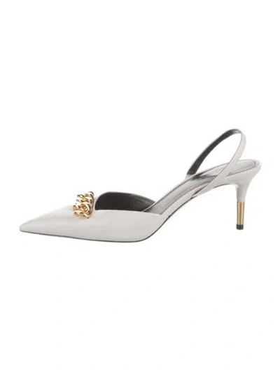 Pre-owned Tom Ford Leather Chain-link Accents Slingback Pumps In Neutral
