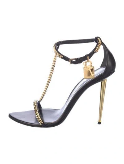 Pre-owned Tom Ford Leather Chain-link Accents T-strap Sandals In Blue