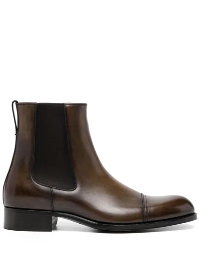 Tom Ford Leather Chelsea Boots In Brown