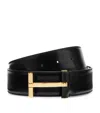 Tom Ford Leather Classic T Belt In Black