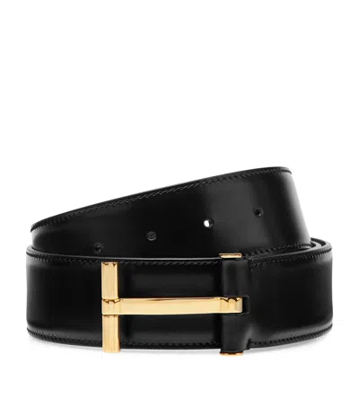 Tom Ford Leather Classic T Belt In Black