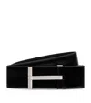 Tom Ford Leather Classic T Belt In Black