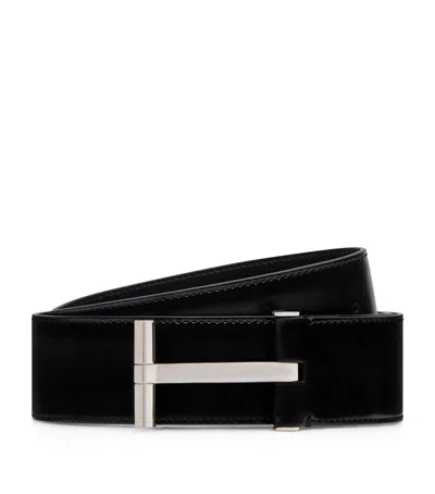 Tom Ford Leather Classic T Belt In Black