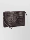 Tom Ford Leather Clutch Bag Featuring Crocodile Texture In Brown