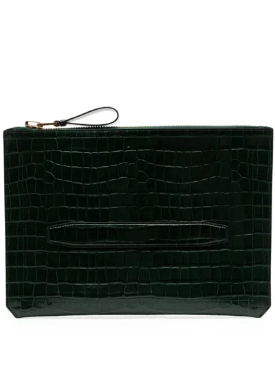 Tom Ford Leather Clutch Bag In Green