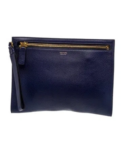 Pre-owned Tom Ford Leather Clutch In Blue