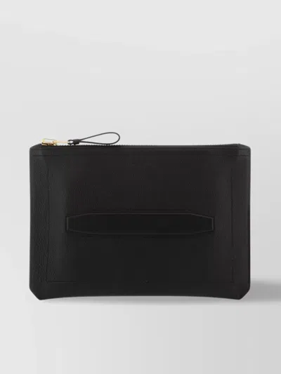 Tom Ford Leather Clutch With Textured Wrist Strap In Black
