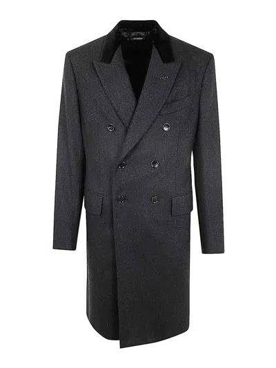 Tom Ford Wide Herringbone Double Breasted Velevt In Black