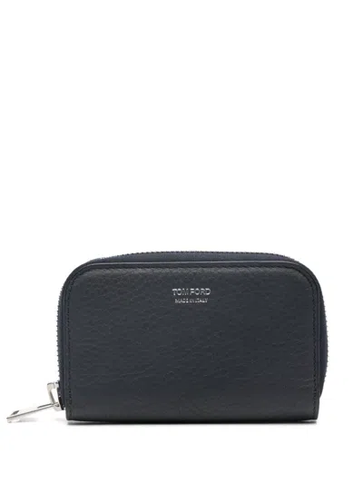 Tom Ford Leather Coin Purse In Blue