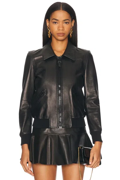 Tom Ford Leather Collar Jacket In Black