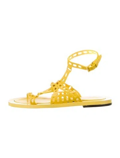 Pre-owned Tom Ford Leather Colorblock Pattern Gladiator Sandals In Yellow